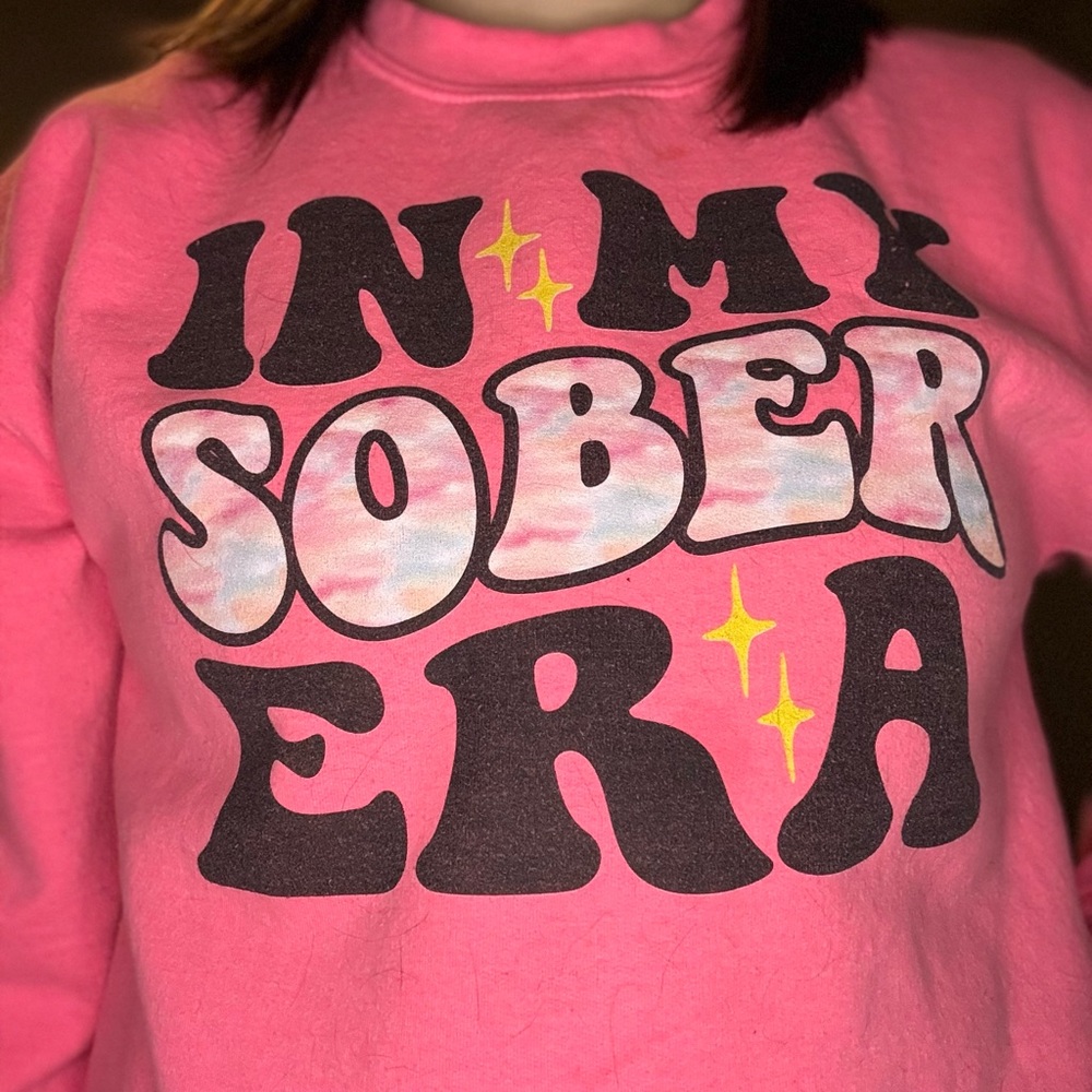 Gildan Pink “In My Sober Era” Crew Neck Sweater